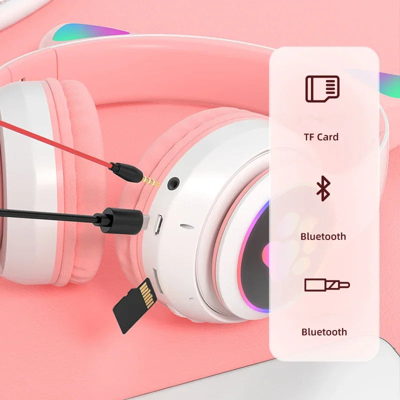 Kids Wireless Cat Ear Headphones With LED Lights & Mic