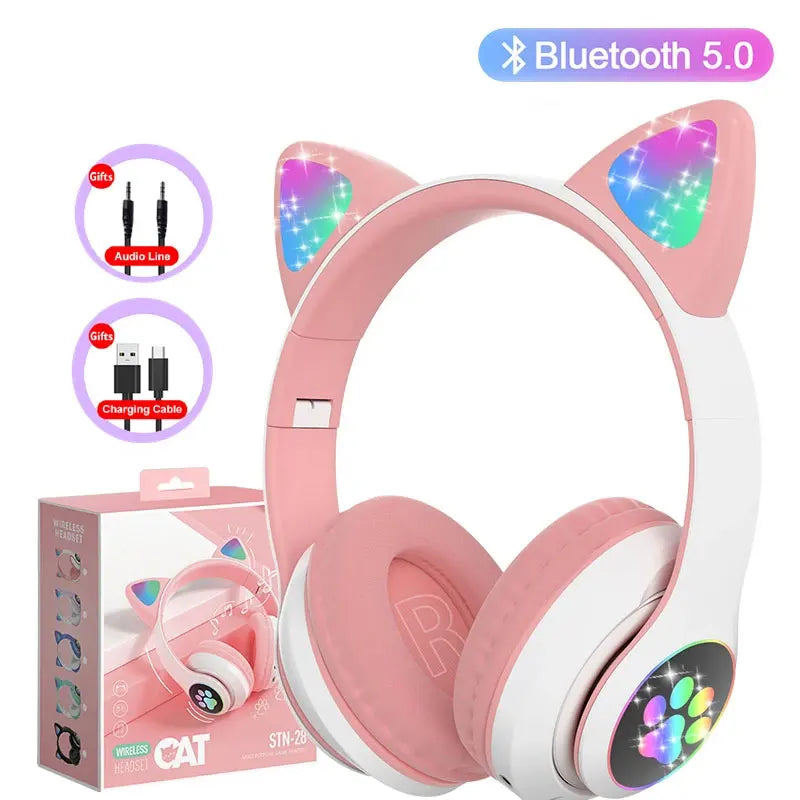 Kids Wireless Cat Ear Headphones With LED Lights & Mic