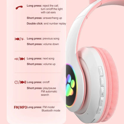 Kids Wireless Cat Ear Headphones With LED Lights & Mic